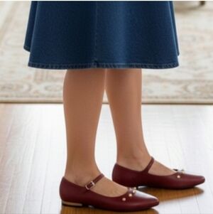 Draper James Miley Mary Jane Women's Red Flats with Pearl Details Size 6